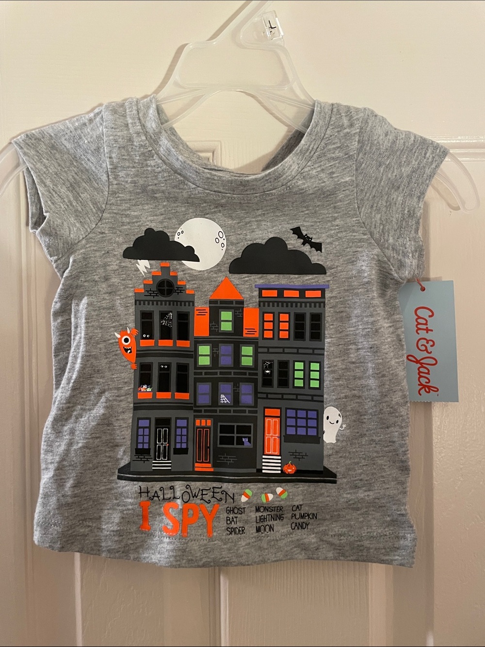 Cat & Jack Gray Halloween I SPY Graphic Tee with Orange & Purple Accents 12mon